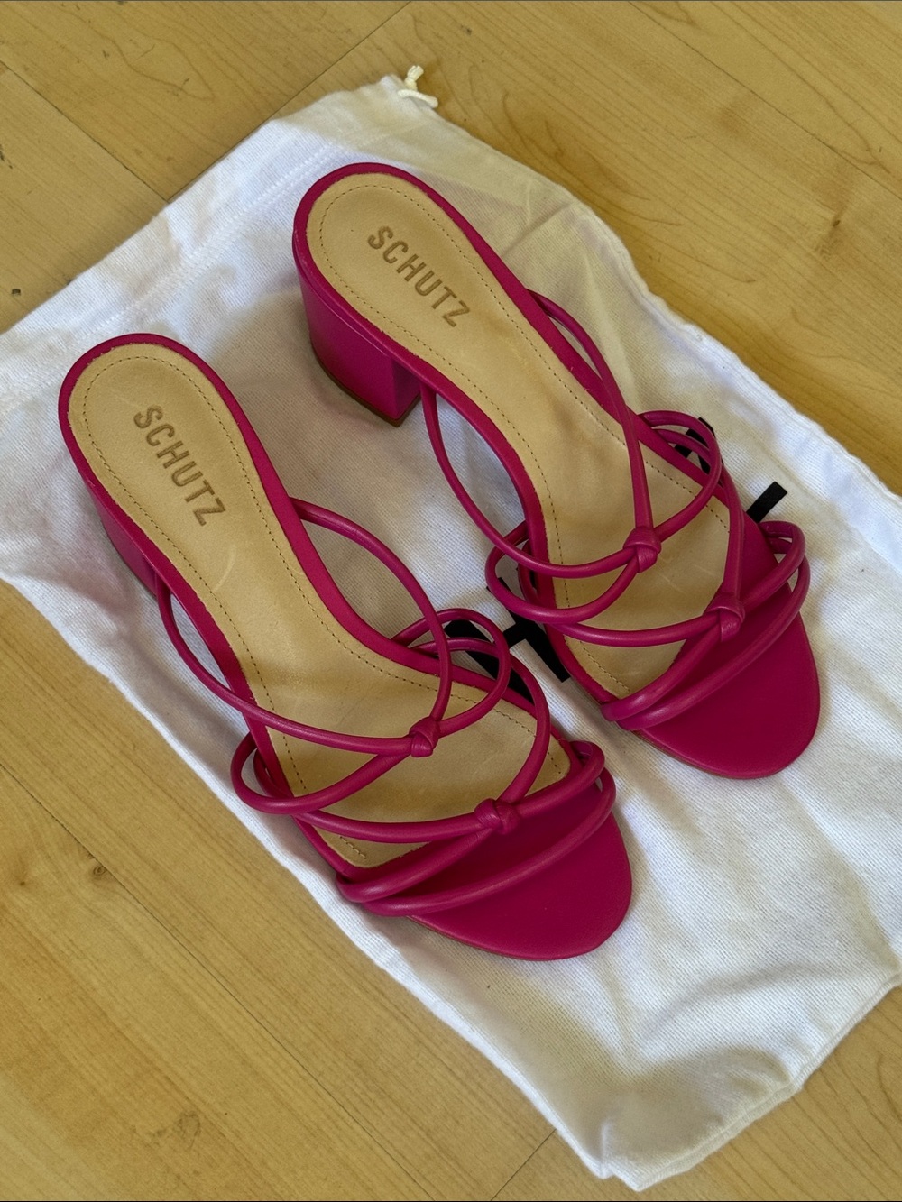 SCHUTZ Hot Pink Strappy Block Heel Sandals